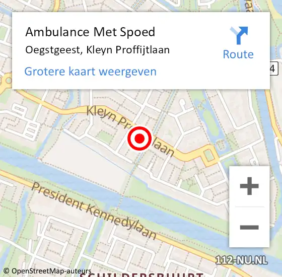Locatie op kaart van de 112 melding: Ambulance Met Spoed Naar Oegstgeest, Kleyn Proffijtlaan op 11 augustus 2023 13:52
