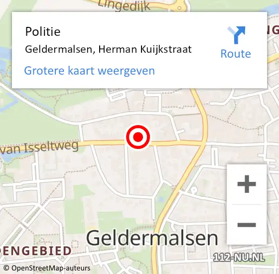 Locatie op kaart van de 112 melding: Politie Geldermalsen, Herman Kuijkstraat op 11 augustus 2023 13:54