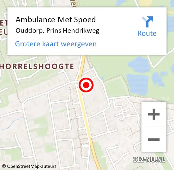 Locatie op kaart van de 112 melding: Ambulance Met Spoed Naar Ouddorp, Prins Hendrikweg op 11 augustus 2023 13:56