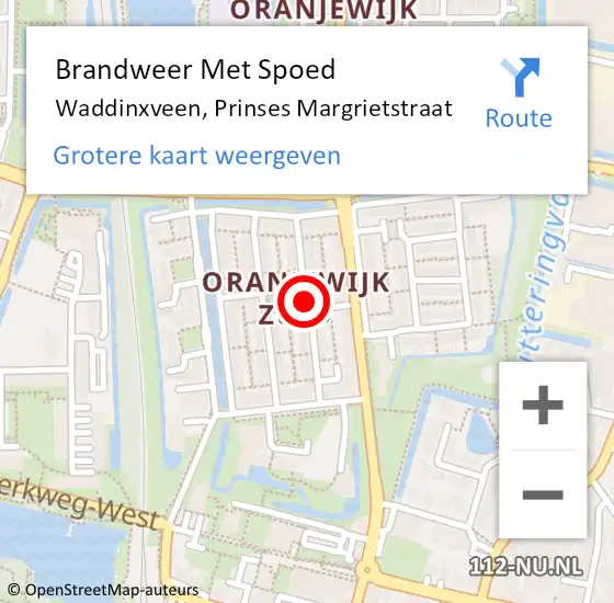 Locatie op kaart van de 112 melding: Brandweer Met Spoed Naar Waddinxveen, Prinses Margrietstraat op 13 oktober 2013 15:10