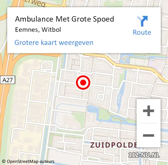 Locatie op kaart van de 112 melding: Ambulance Met Grote Spoed Naar Eemnes, Witbol op 4 september 2014 14:08