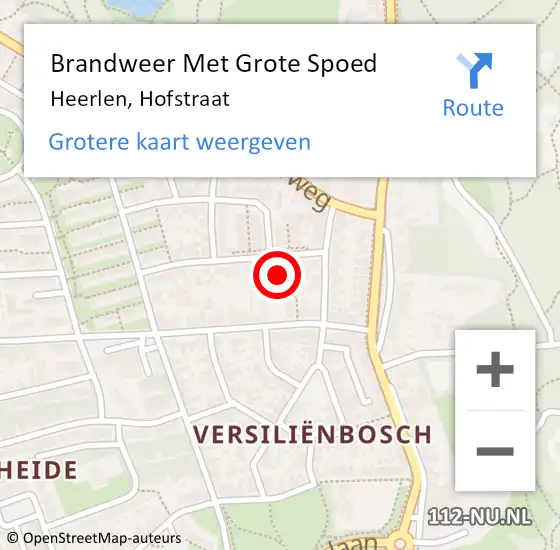 Locatie op kaart van de 112 melding: Brandweer Met Grote Spoed Naar Heerlen, Hofstraat op 11 augustus 2023 15:01