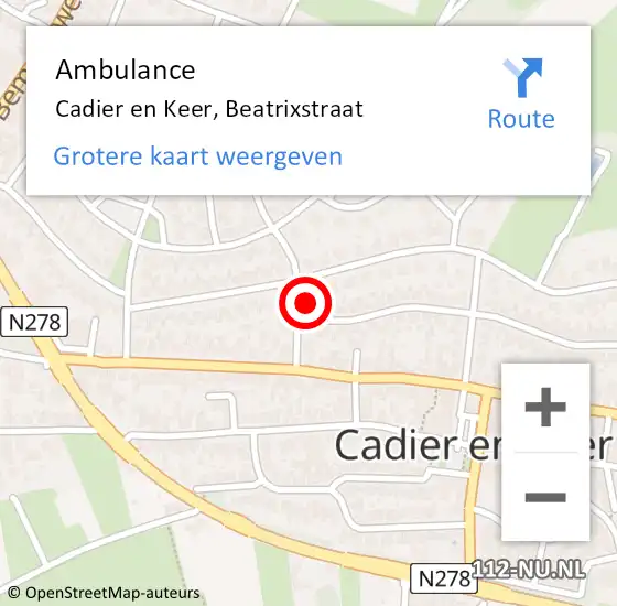 Locatie op kaart van de 112 melding: Ambulance Cadier en Keer, Beatrixstraat op 4 september 2014 14:14