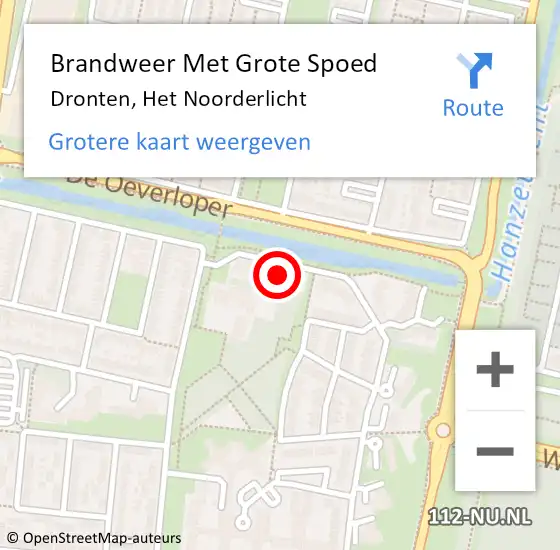 Locatie op kaart van de 112 melding: Brandweer Met Grote Spoed Naar Dronten, Het Noorderlicht op 11 augustus 2023 15:16