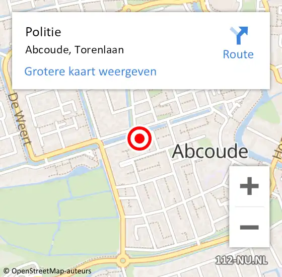 Locatie op kaart van de 112 melding: Politie Abcoude, Torenlaan op 11 augustus 2023 15:17