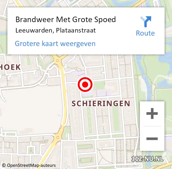 Locatie op kaart van de 112 melding: Brandweer Met Grote Spoed Naar Leeuwarden, Plataanstraat op 4 september 2014 14:15