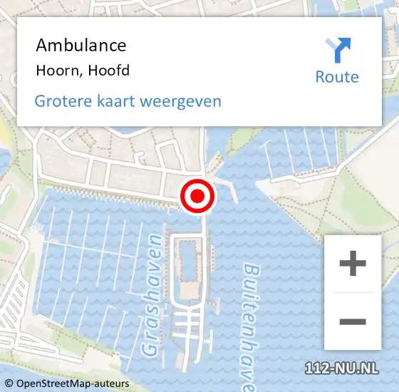 Locatie op kaart van de 112 melding: Ambulance Hoorn, Hoofd op 11 augustus 2023 15:48