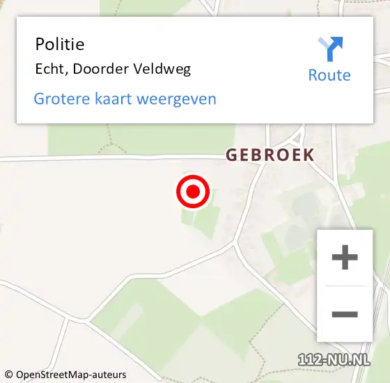 Locatie op kaart van de 112 melding: Politie Echt, Doorder Veldweg op 11 augustus 2023 15:51