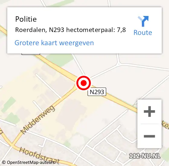 Locatie op kaart van de 112 melding: Politie Roerdalen, N293 hectometerpaal: 7,8 op 11 augustus 2023 16:23