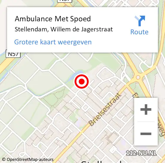 Locatie op kaart van de 112 melding: Ambulance Met Spoed Naar Stellendam, Willem de Jagerstraat op 11 augustus 2023 16:38