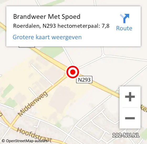 Locatie op kaart van de 112 melding: Brandweer Met Spoed Naar Roerdalen, N293 hectometerpaal: 7,8 op 11 augustus 2023 16:39