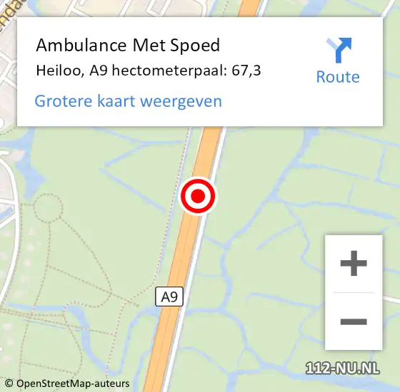 Locatie op kaart van de 112 melding: Ambulance Met Spoed Naar Heiloo, A9 hectometerpaal: 67,3 op 11 augustus 2023 16:40