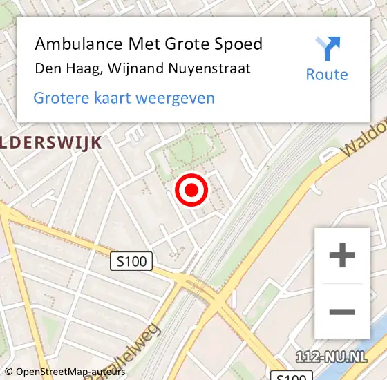 Locatie op kaart van de 112 melding: Ambulance Met Grote Spoed Naar Den Haag, Wijnand Nuyenstraat op 11 augustus 2023 17:37