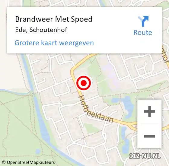 Locatie op kaart van de 112 melding: Brandweer Met Spoed Naar Ede, Schoutenhof op 11 augustus 2023 17:38