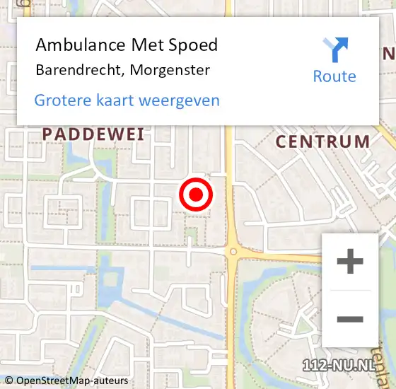 Locatie op kaart van de 112 melding: Ambulance Met Spoed Naar Barendrecht, Morgenster op 11 augustus 2023 17:47