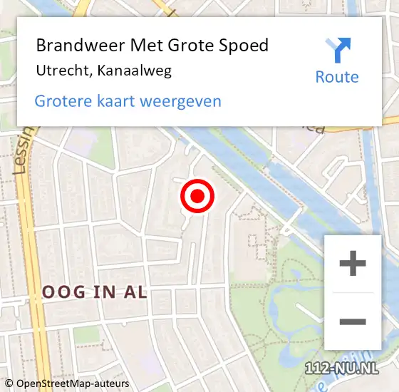Locatie op kaart van de 112 melding: Brandweer Met Grote Spoed Naar Utrecht, Kanaalweg op 11 augustus 2023 18:24