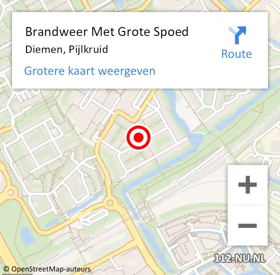 Locatie op kaart van de 112 melding: Brandweer Met Grote Spoed Naar Diemen, Pijlkruid op 11 augustus 2023 18:37