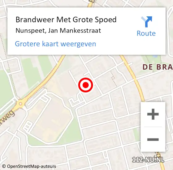 Locatie op kaart van de 112 melding: Brandweer Met Grote Spoed Naar Nunspeet, Jan Mankesstraat op 11 augustus 2023 18:43
