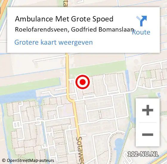 Locatie op kaart van de 112 melding: Ambulance Met Grote Spoed Naar Roelofarendsveen, Godfried Bomanslaan op 11 augustus 2023 19:03