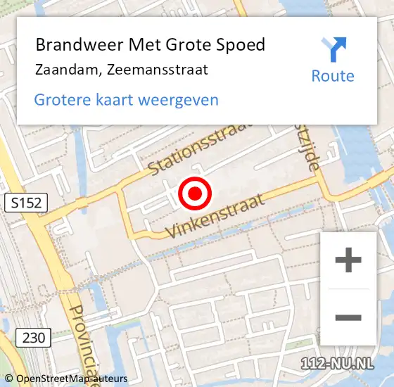 Locatie op kaart van de 112 melding: Brandweer Met Grote Spoed Naar Zaandam, Zeemansstraat op 11 augustus 2023 19:32
