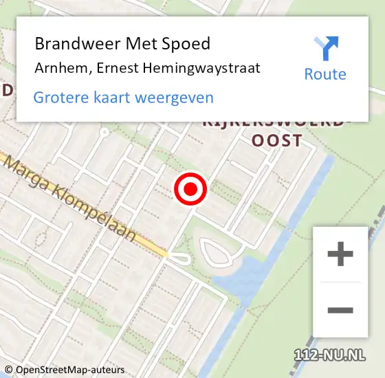 Locatie op kaart van de 112 melding: Brandweer Met Spoed Naar Arnhem, Ernest Hemingwaystraat op 11 augustus 2023 19:58