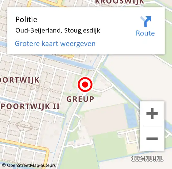 Locatie op kaart van de 112 melding: Politie Oud-Beijerland, Stougjesdijk op 11 augustus 2023 20:36