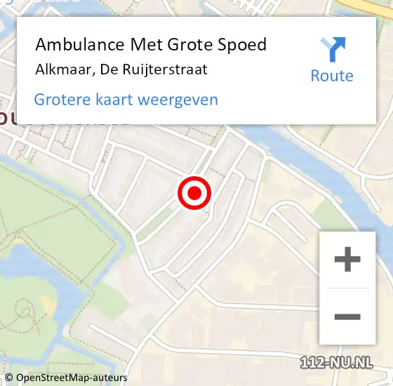 Locatie op kaart van de 112 melding: Ambulance Met Grote Spoed Naar Alkmaar, De Ruijterstraat op 11 augustus 2023 20:39