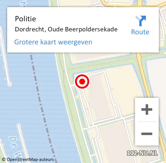 Locatie op kaart van de 112 melding: Politie Dordrecht, Oude Beerpoldersekade op 11 augustus 2023 21:19