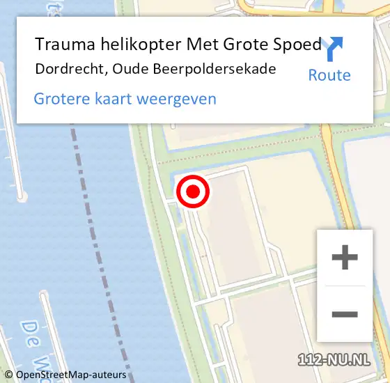 Locatie op kaart van de 112 melding: Trauma helikopter Met Grote Spoed Naar Dordrecht, Oude Beerpoldersekade op 11 augustus 2023 21:31