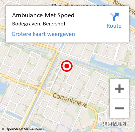 Locatie op kaart van de 112 melding: Ambulance Met Spoed Naar Bodegraven, Beiershof op 11 augustus 2023 22:02