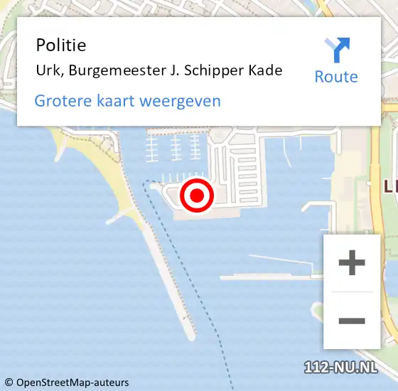 Locatie op kaart van de 112 melding: Politie Urk, Burgemeester J. Schipper Kade op 11 augustus 2023 22:05