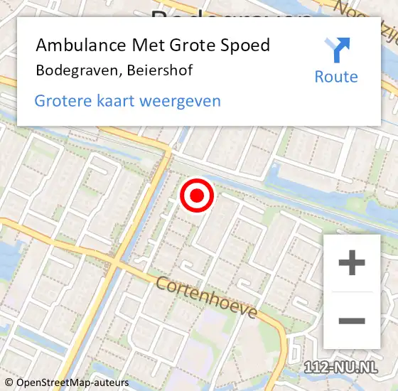 Locatie op kaart van de 112 melding: Ambulance Met Grote Spoed Naar Bodegraven, Beiershof op 11 augustus 2023 22:06