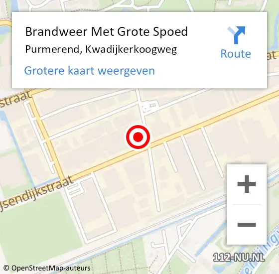 Locatie op kaart van de 112 melding: Brandweer Met Grote Spoed Naar Purmerend, Kwadijkerkoogweg op 11 augustus 2023 22:13