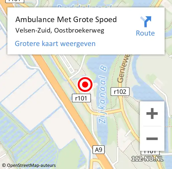 Locatie op kaart van de 112 melding: Ambulance Met Grote Spoed Naar Velsen-Zuid, Oostbroekerweg op 11 augustus 2023 23:08