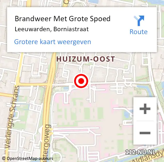 Locatie op kaart van de 112 melding: Brandweer Met Grote Spoed Naar Leeuwarden, Borniastraat op 11 augustus 2023 23:40