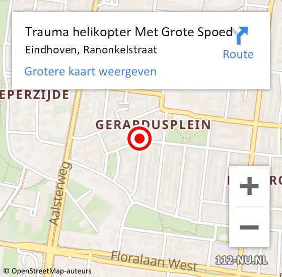 Locatie op kaart van de 112 melding: Trauma helikopter Met Grote Spoed Naar Eindhoven, Ranonkelstraat op 12 augustus 2023 00:07