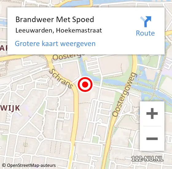 Locatie op kaart van de 112 melding: Brandweer Met Spoed Naar Leeuwarden, Hoekemastraat op 12 augustus 2023 01:15