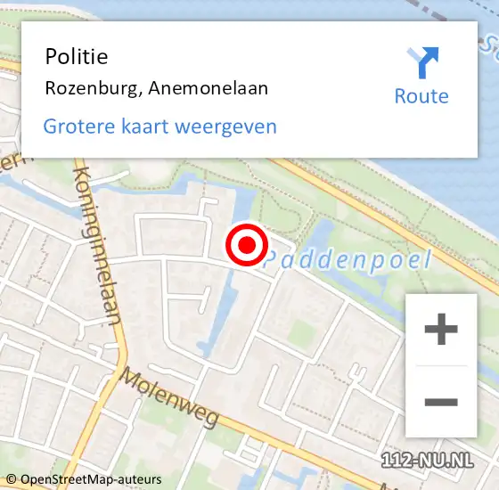 Locatie op kaart van de 112 melding: Politie Rozenburg, Anemonelaan op 12 augustus 2023 01:23