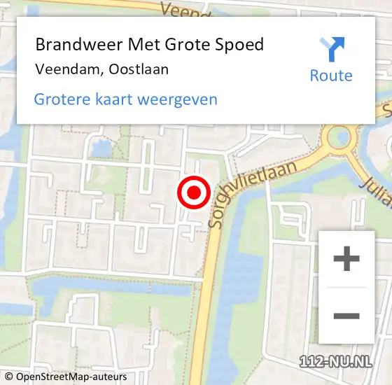 Locatie op kaart van de 112 melding: Brandweer Met Grote Spoed Naar Veendam, Oostlaan op 12 augustus 2023 01:49