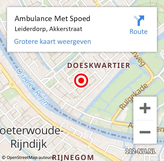 Locatie op kaart van de 112 melding: Ambulance Met Spoed Naar Leiderdorp, Akkerstraat op 12 augustus 2023 01:55