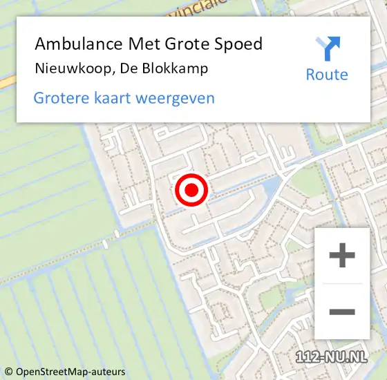 Locatie op kaart van de 112 melding: Ambulance Met Grote Spoed Naar Nieuwkoop, De Blokkamp op 12 augustus 2023 02:34