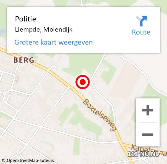 Locatie op kaart van de 112 melding: Politie Liempde, Molendijk op 12 augustus 2023 03:33