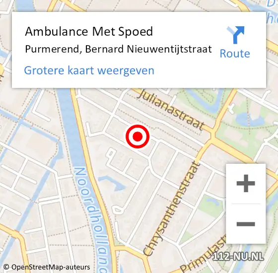 Locatie op kaart van de 112 melding: Ambulance Met Spoed Naar Purmerend, Bernard Nieuwentijtstraat op 12 augustus 2023 03:49