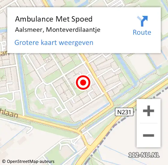 Locatie op kaart van de 112 melding: Ambulance Met Spoed Naar Aalsmeer, Monteverdilaantje op 12 augustus 2023 05:08