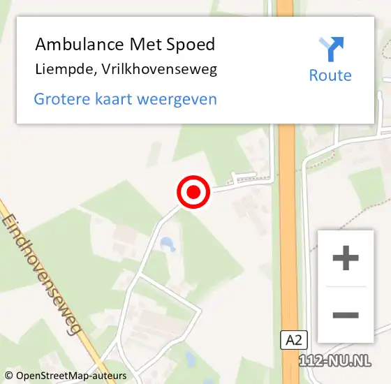 Locatie op kaart van de 112 melding: Ambulance Met Spoed Naar Liempde, Vrilkhovenseweg op 4 september 2014 15:07