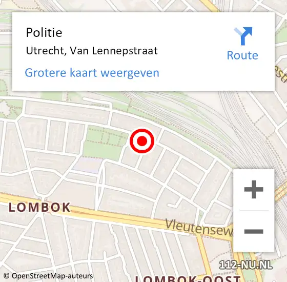 Locatie op kaart van de 112 melding: Politie Utrecht, Van Lennepstraat op 12 augustus 2023 06:41