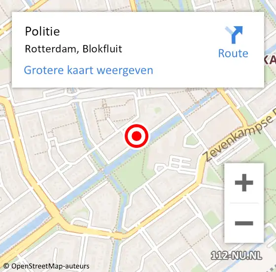 Locatie op kaart van de 112 melding: Politie Rotterdam, Blokfluit op 12 augustus 2023 07:49