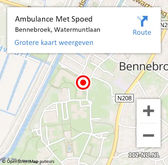 Locatie op kaart van de 112 melding: Ambulance Met Spoed Naar Bennebroek, Watermuntlaan op 12 augustus 2023 09:02