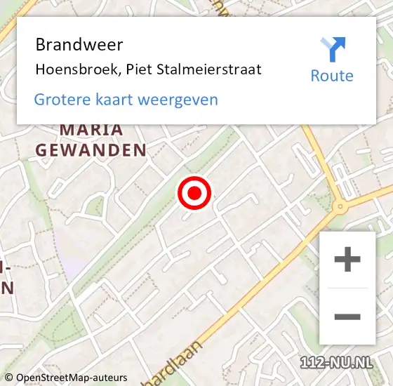 Locatie op kaart van de 112 melding: Brandweer Hoensbroek, Piet Stalmeierstraat op 13 oktober 2013 15:16