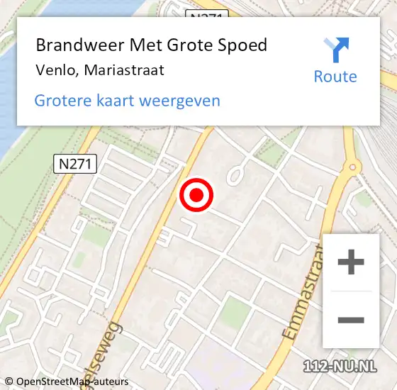 Locatie op kaart van de 112 melding: Brandweer Met Grote Spoed Naar Venlo, Mariastraat op 12 augustus 2023 09:14